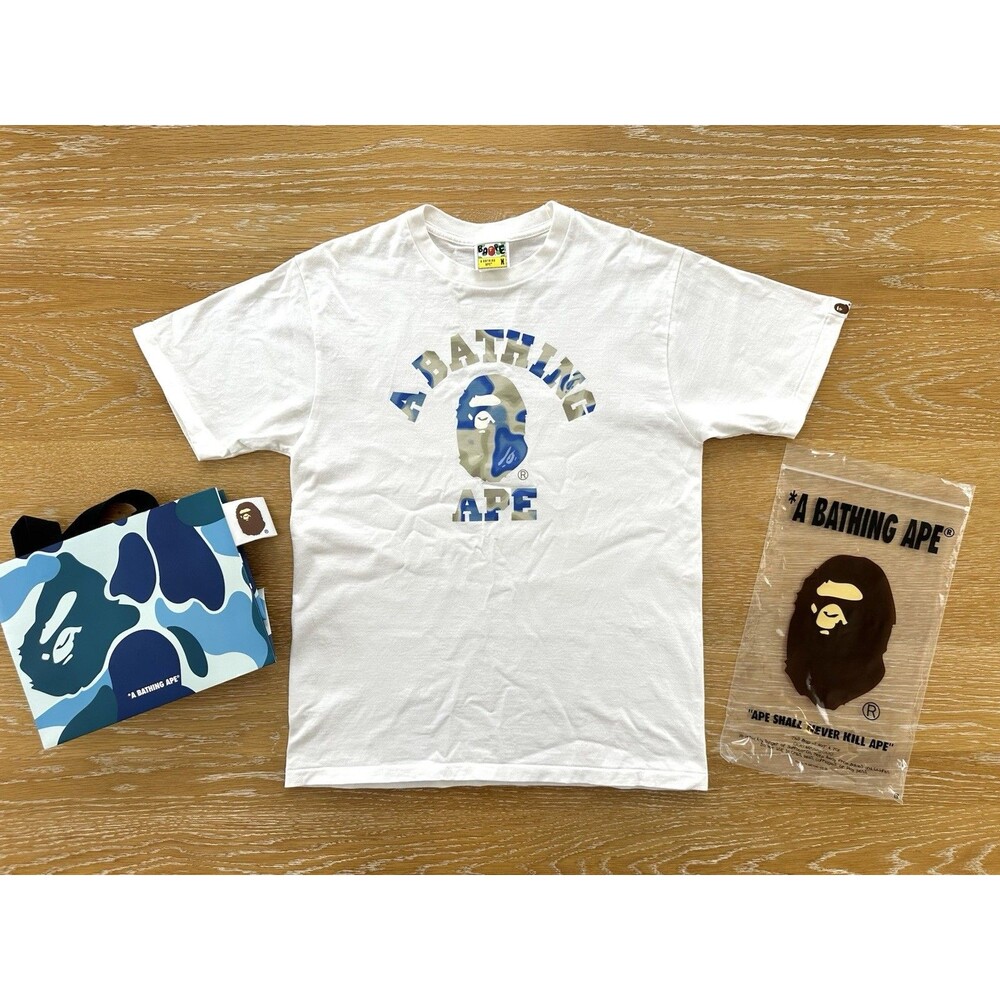 Authentic A Bathing Ape BAPE ABC Camo Ape Head College Tee White Blue Men’s M